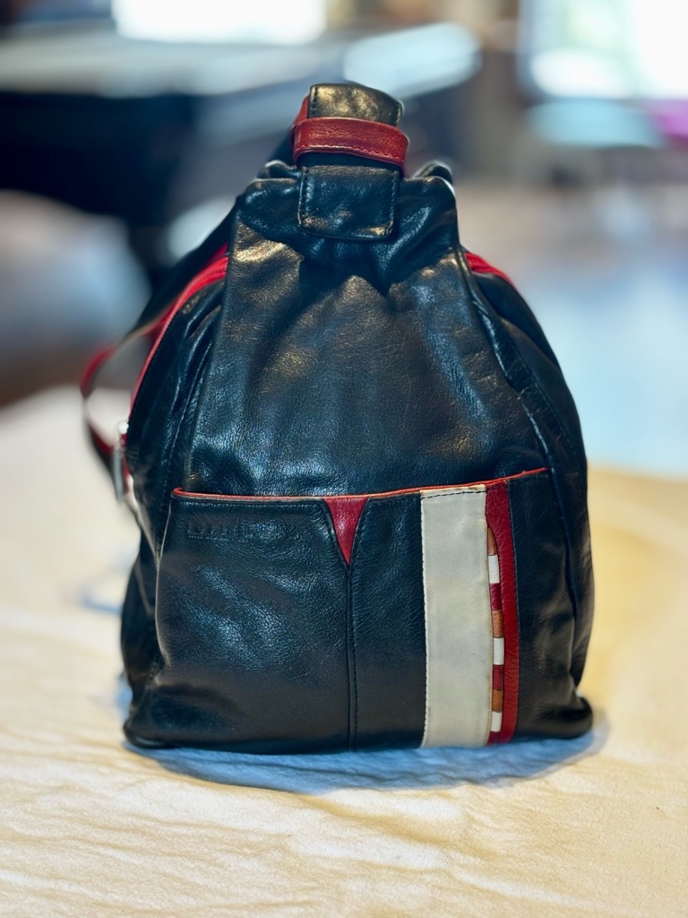 Joanel Genuine Leather Multi-Strap Backpack - Black & Red